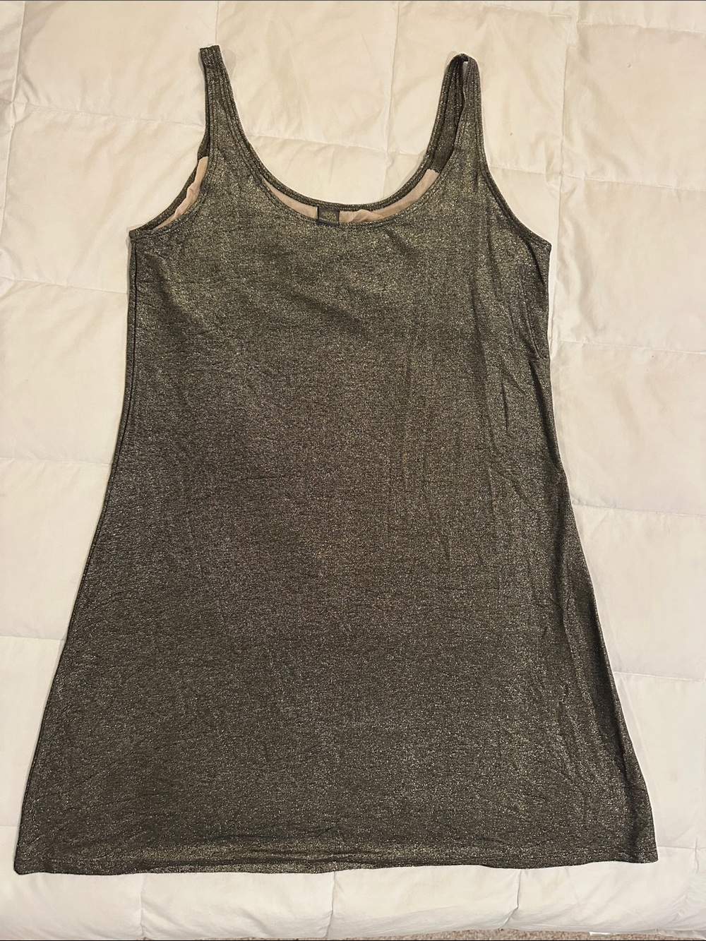 Only Hearts Metallic Gunmetal Scoop Neck Mini Dress